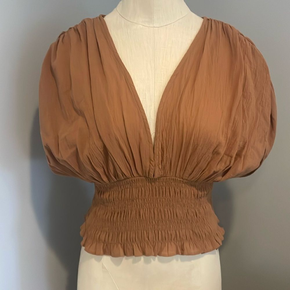 NWOT Lush Twany Peasant Short Sleeve Shirt Blouse Bohemian Size S